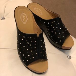 Italina Black Comfort Rhinestone Platform Wedge